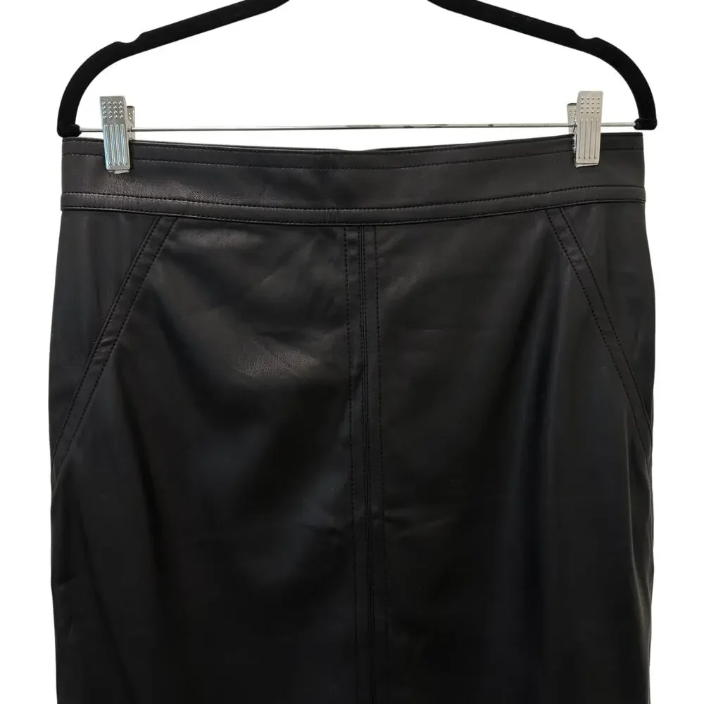 Ann Taylor Women’s Black Faux Leather Pencil Skirt Size 10 Midi Work Office